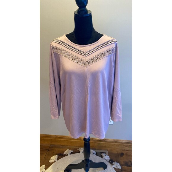 Liz Claiborne Blouse Plus Sz XXL Blush Pink Top Soft Stretchy 3/4 Sleeve  Lace - Picture 6 of 9